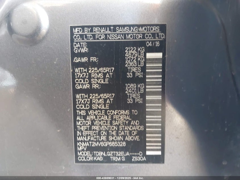 KNMAT2MV6GP685328 2016 NISSAN ROGUE photo no. 9