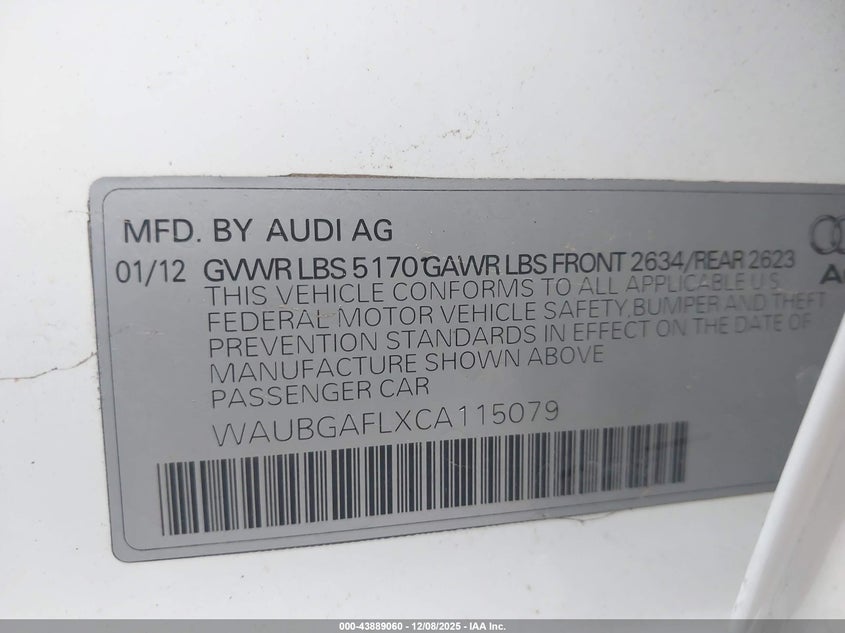 WAUBGAFLXCA115079 2012 AUDI S4 photo no. 9