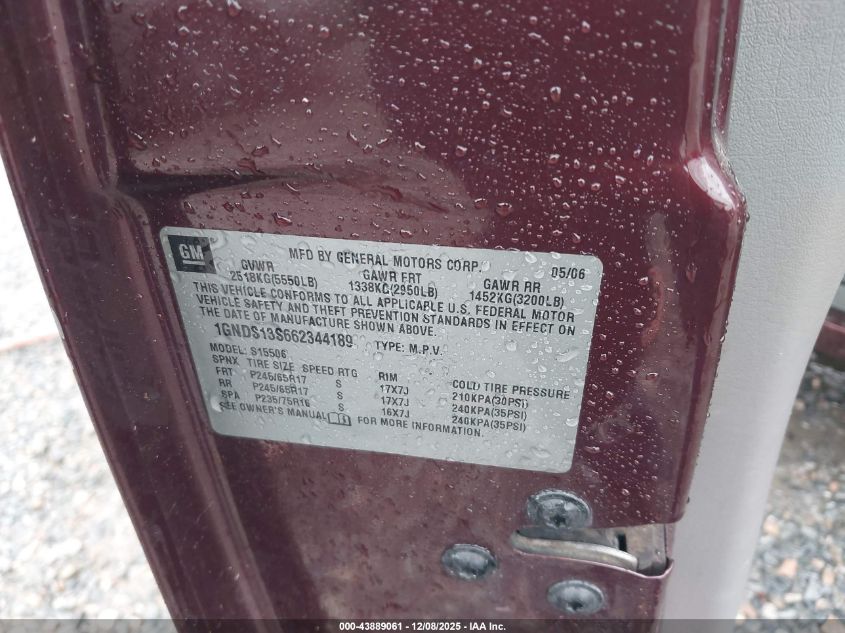 2006 Chevrolet Trailblazer Lt VIN: 1GNDS13S662344189 Lot: 43889061