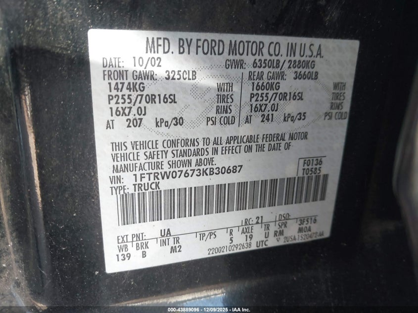 1FTRW07673KB30687 2003 FORD F-150 photo no. 9