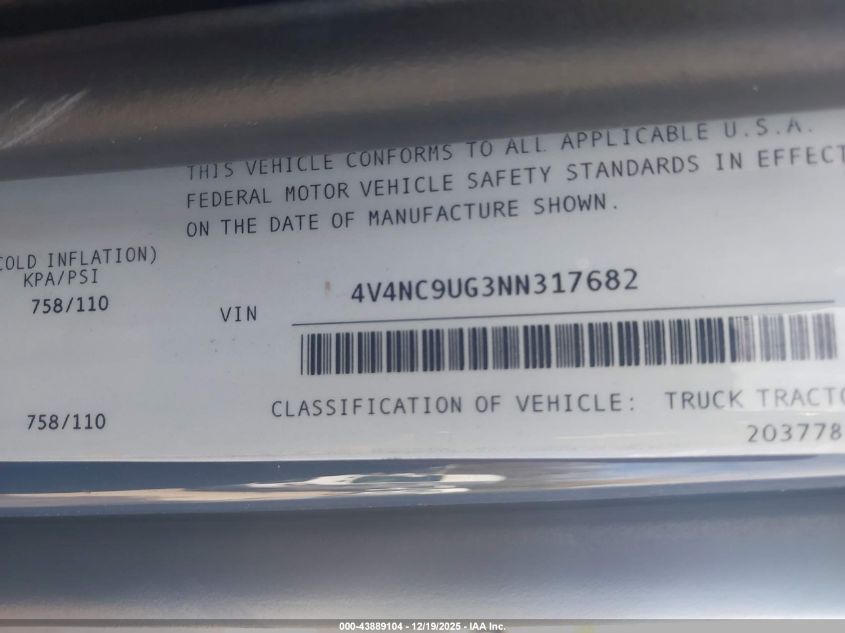 2022 Volvo Vnl VIN: 4V4NC9UG3NN317682 Lot: 43889104