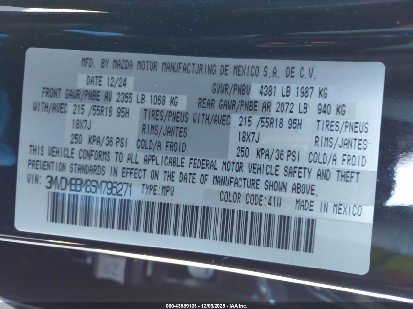 2025 Mazda Cx-30 2.5 S Select Sport VIN: 3MVDMBBM8SM796271 Lot: 43889136