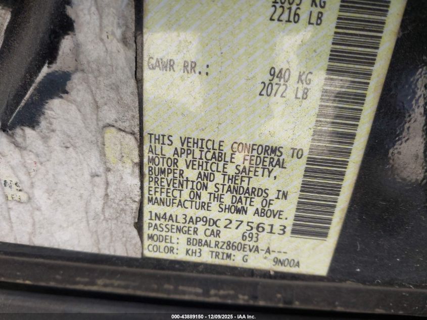 2013 Nissan Altima 2.5 S VIN: 1N4AL3AP9DC275613 Lot: 43889150