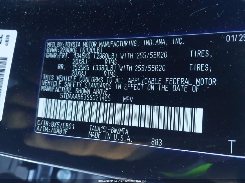 2025 Lexus Tx 350 Premium VIN: 5TDAAAB63SS021465 Lot: 43889164