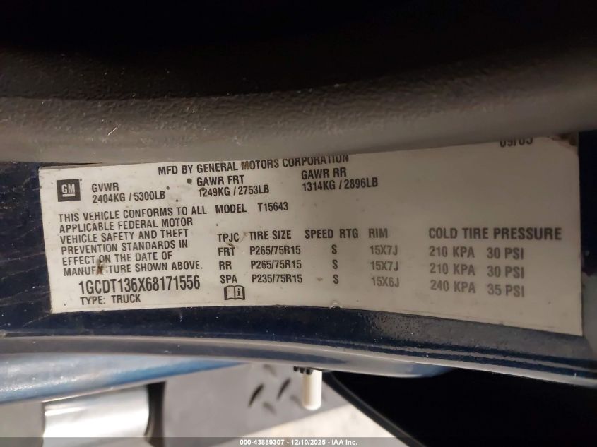 2006 Chevrolet Colorado Lt VIN: 1GCDT136X68171556 Lot: 43889307