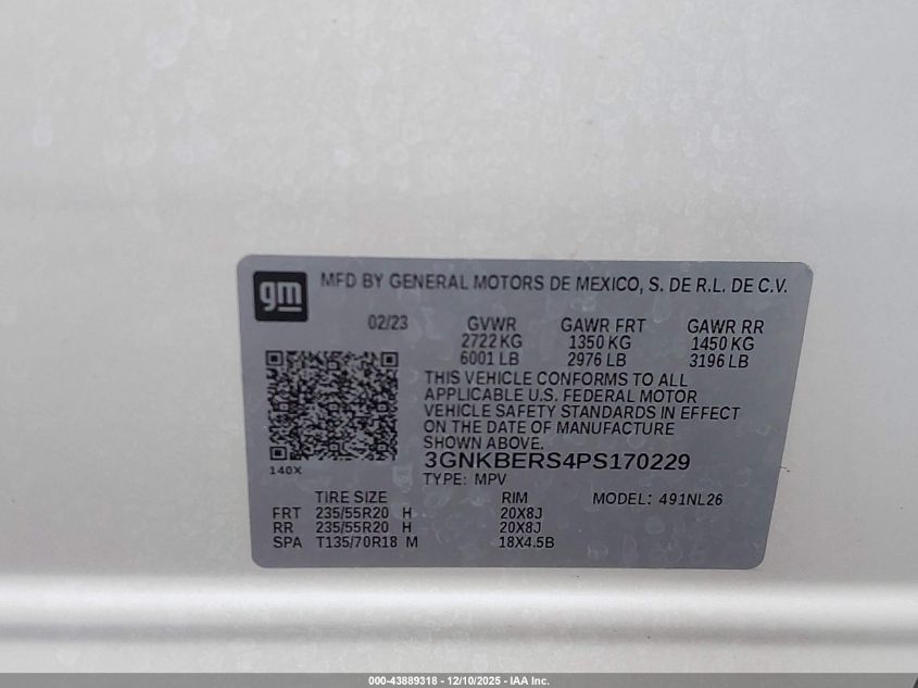 2023 Chevrolet Blazer Fwd Rs VIN: 3GNKBERS4PS170229 Lot: 43889318