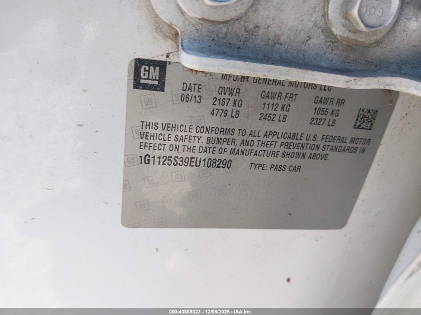 2014 Chevrolet Impala 2Lt VIN: 1G1125S39EU108290 Lot: 43889323