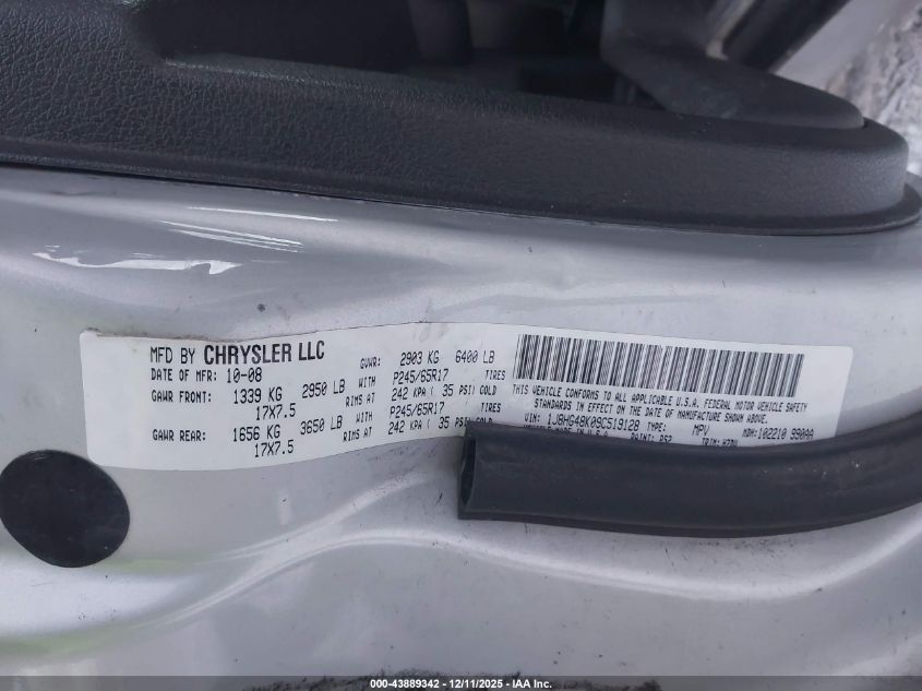 2009 Jeep Commander Sport VIN: 1J8HG48K09C519128 Lot: 43889342