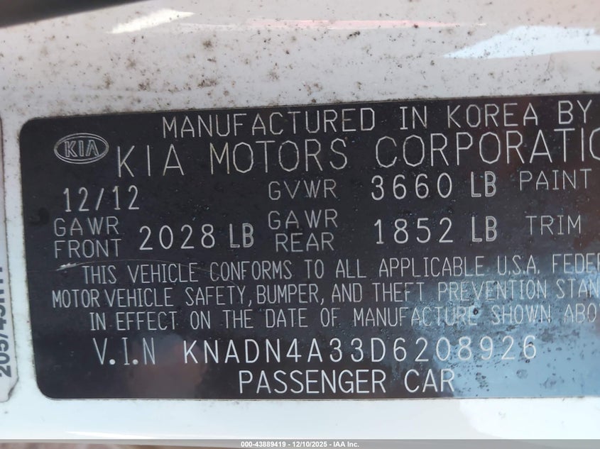 KNADN4A33D6208926 2013 KIA RIO photo no. 9