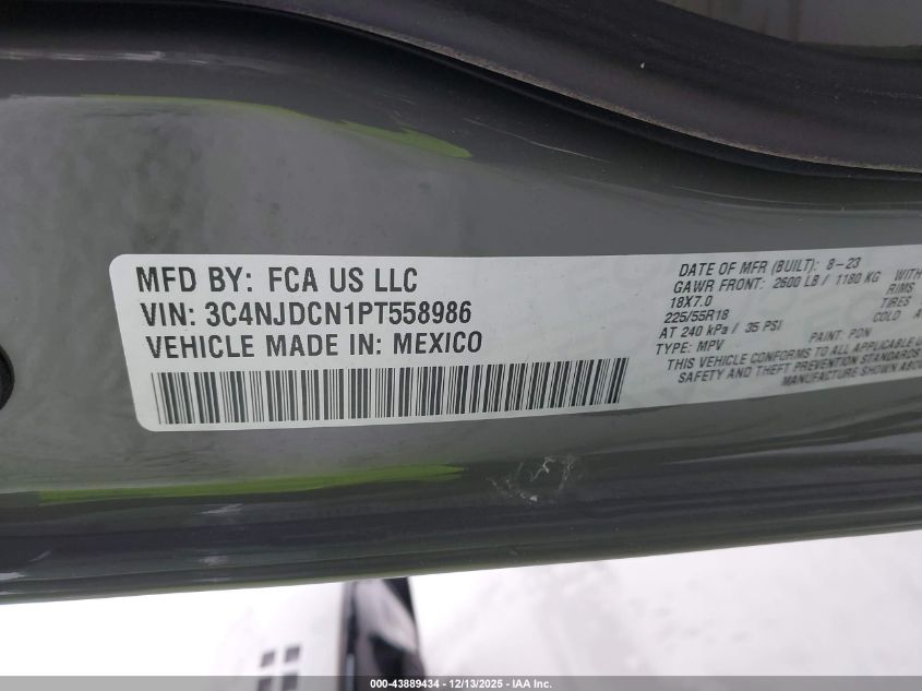 2023 Jeep Compass Limited 4X4 VIN: 3C4NJDCN1PT558986 Lot: 43889434