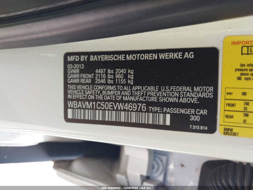 2014 BMW X1 Sdrive28I VIN: WBAVM1C50EVW46976 Lot: 43889452