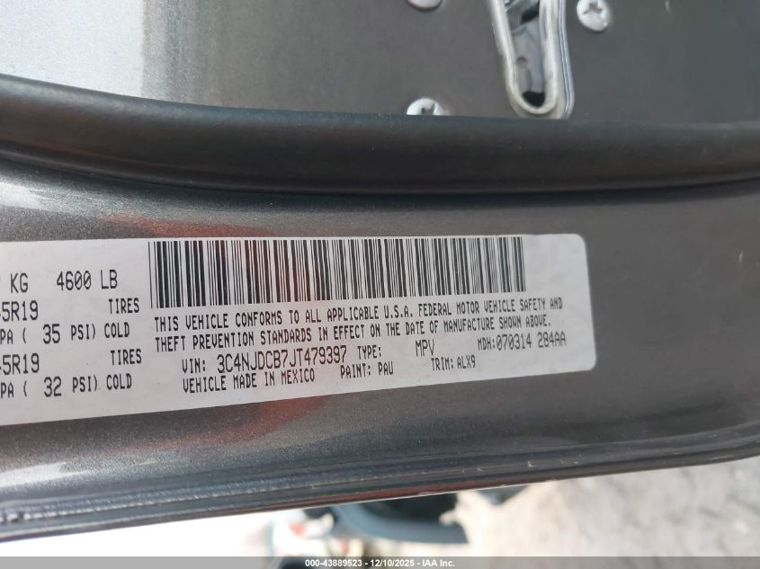 2018 Jeep Compass Limited 4X4 VIN: 3C4NJDCB7JT479397 Lot: 43889523