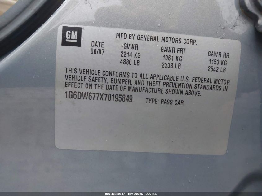 1G6DW677X70195849 2007 CADILLAC STS photo no. 9