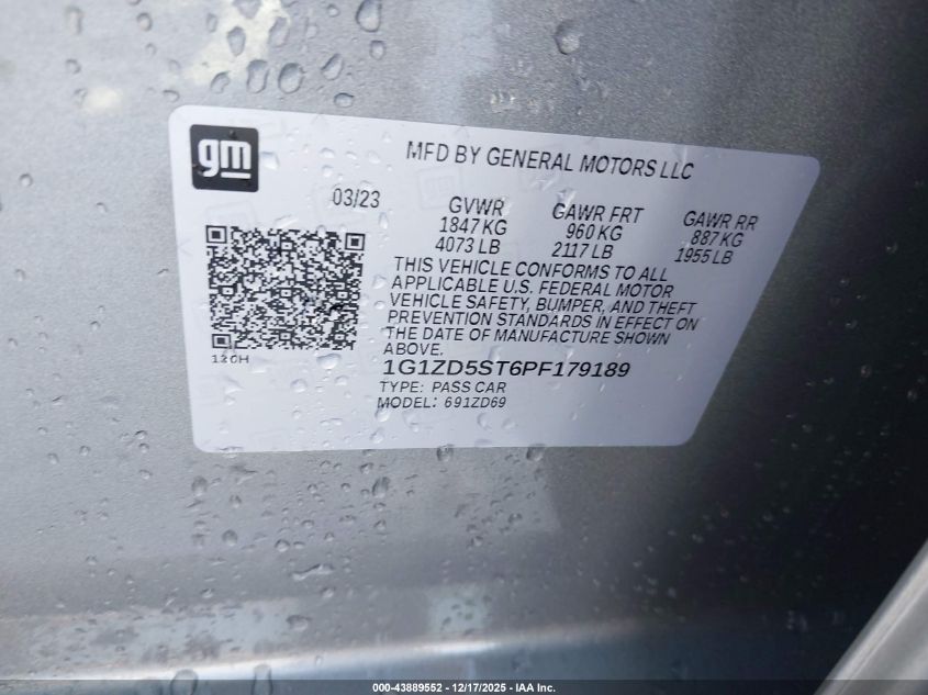 2023 Chevrolet Malibu Fwd 1Lt VIN: 1G1ZD5ST6PF179189 Lot: 43889552