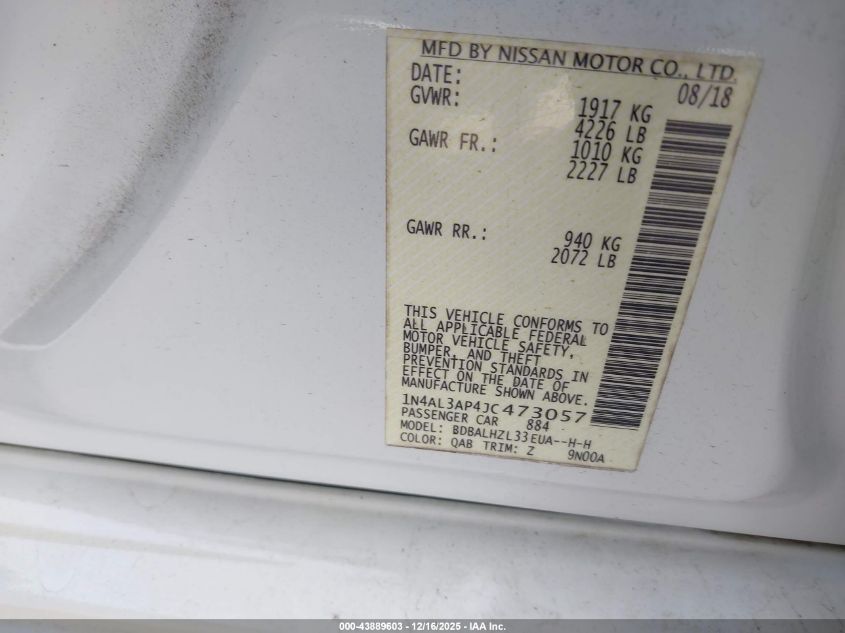 2018 Nissan Altima 2.5 Sr VIN: 1N4AL3AP4JC473057 Lot: 43889603