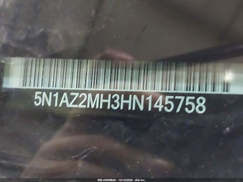 2017 Nissan Murano Platinum VIN: 5N1AZ2MH3HN145758 Lot: 43889640