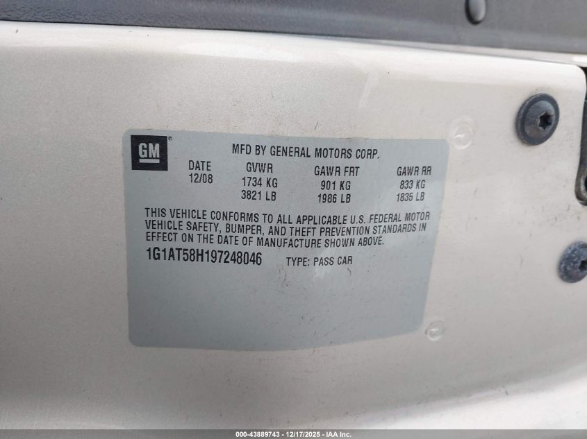 2009 Chevrolet Cobalt Lt VIN: 1G1AT58H197248046 Lot: 43889743