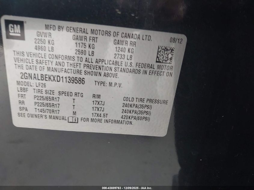 2013 Chevrolet Equinox Ls VIN: 2GNALBEKXD1139586 Lot: 43889763