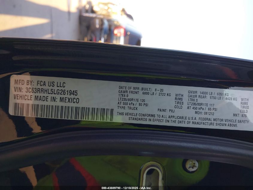 2020 Ram 3500 Big Horn 4X4 8' Box VIN: 3C63RRHL5LG261945 Lot: 43889790