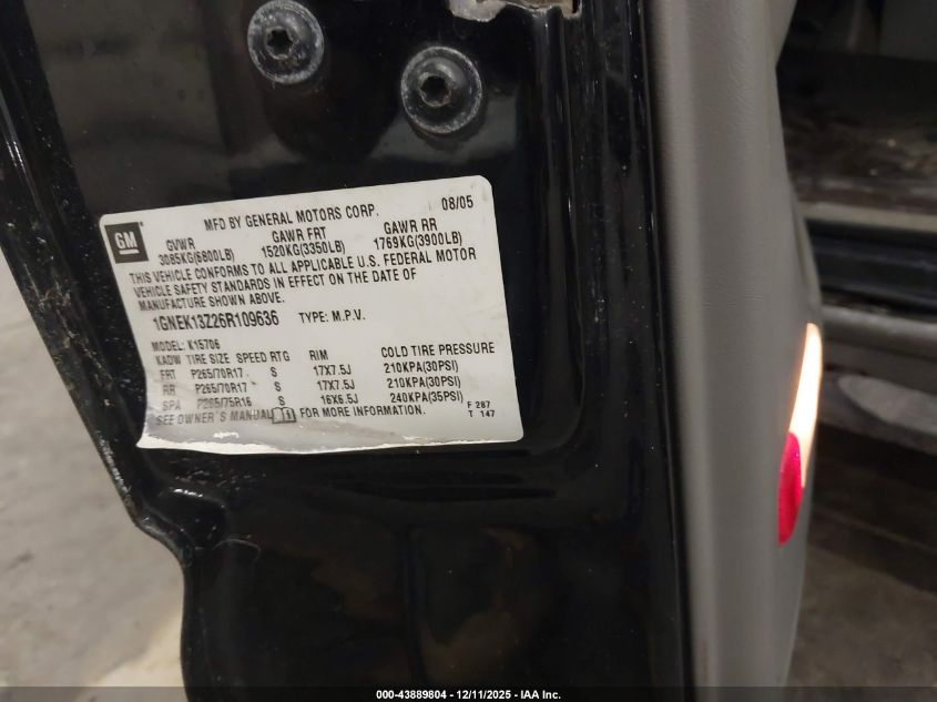 2006 Chevrolet Tahoe Z71 VIN: 1GNEK13Z26R109636 Lot: 43889804