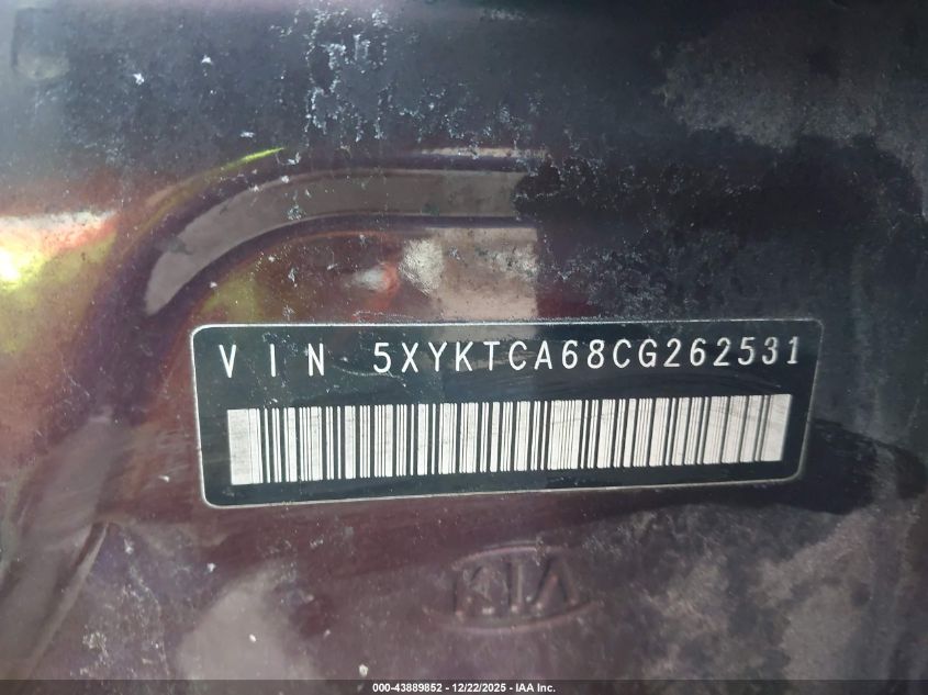 2012 Kia Sorento Lx VIN: 5XYKTCA68CG262531 Lot: 43889852