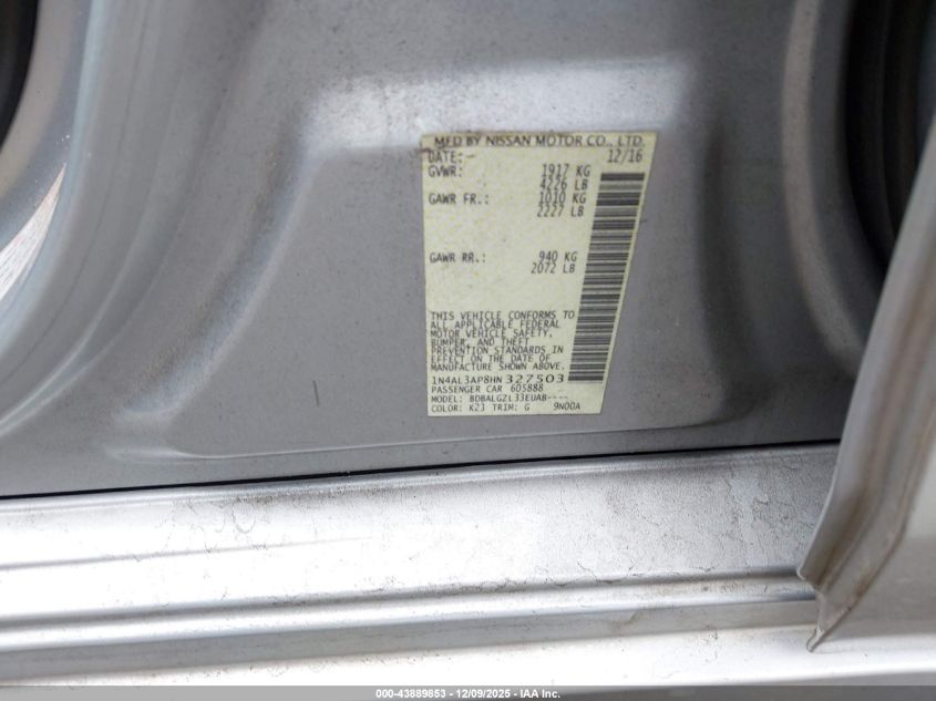 2017 Nissan Altima 2.5 S VIN: 1N4AL3AP8HN327503 Lot: 43889853