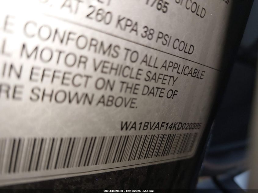 2019 Audi Q8 55 Premium VIN: WA1BVAF14KD020385 Lot: 43889880