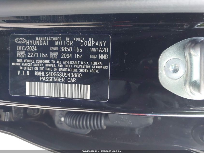 2025 Hyundai Elantra Sel Convenience VIN: KMHLS4DG6SU943880 Lot: 43889881