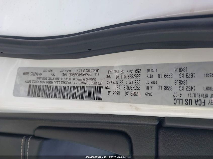 2017 Jeep Grand Cherokee Limited 4X4 VIN: 1C4RJFBG6HC866085 Lot: 43889940