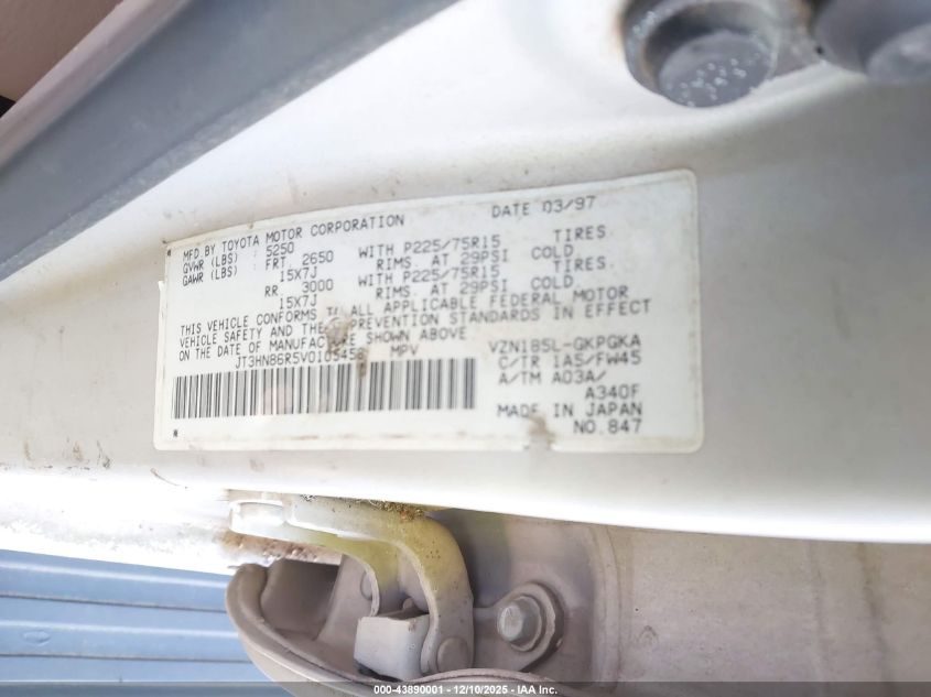 1997 Toyota 4Runner Sr5 V6 VIN: JT3HN86R5V0105458 Lot: 43890001