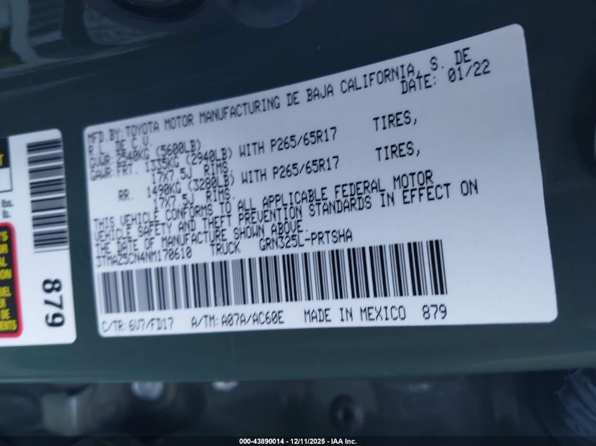 2022 Toyota Tacoma Trd Sport VIN: 3TMAZ5CN4NM170610 Lot: 43890014