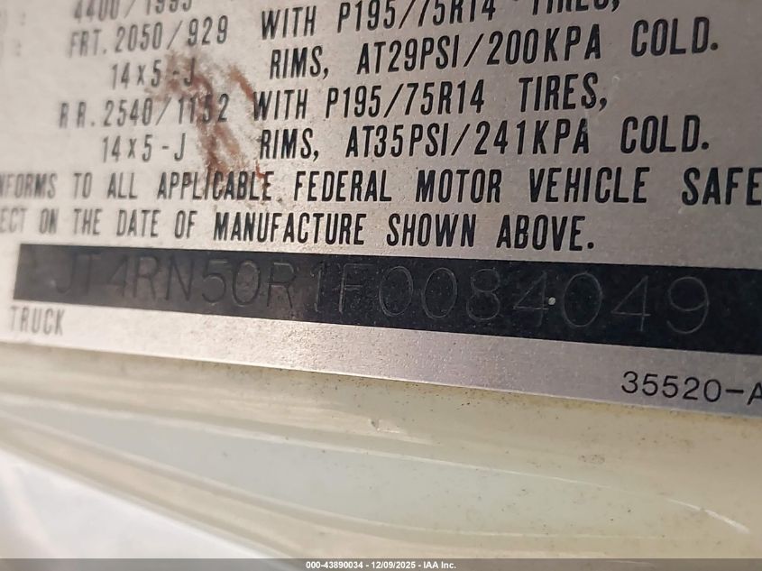 1985 Toyota Pickup 1/2 Ton Rn50 VIN: JT4RN50R1F0084049 Lot: 43890034