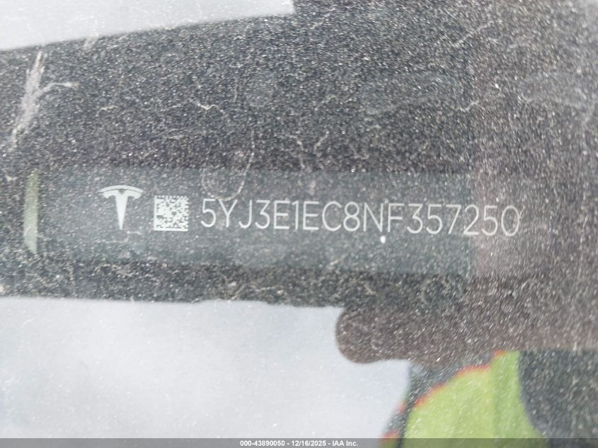 2022 Tesla Model 3 Performance Dual Motor All-Wheel Drive VIN: 5YJ3E1EC8NF357250 Lot: 43890050