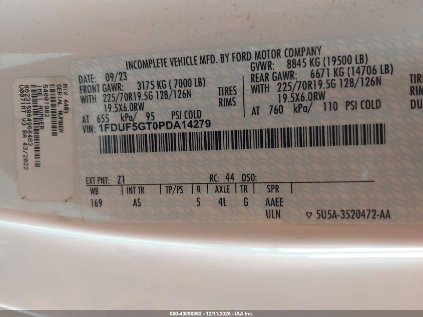 2023 Ford F-550 Chassis Xl VIN: 1FDUF5GT0PDA14279 Lot: 43890063