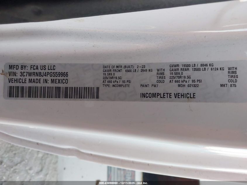 2023 Ram 5500 Chassis Tradesman/Slt VIN: 3C7WRNBJ4PG559966 Lot: 43890068