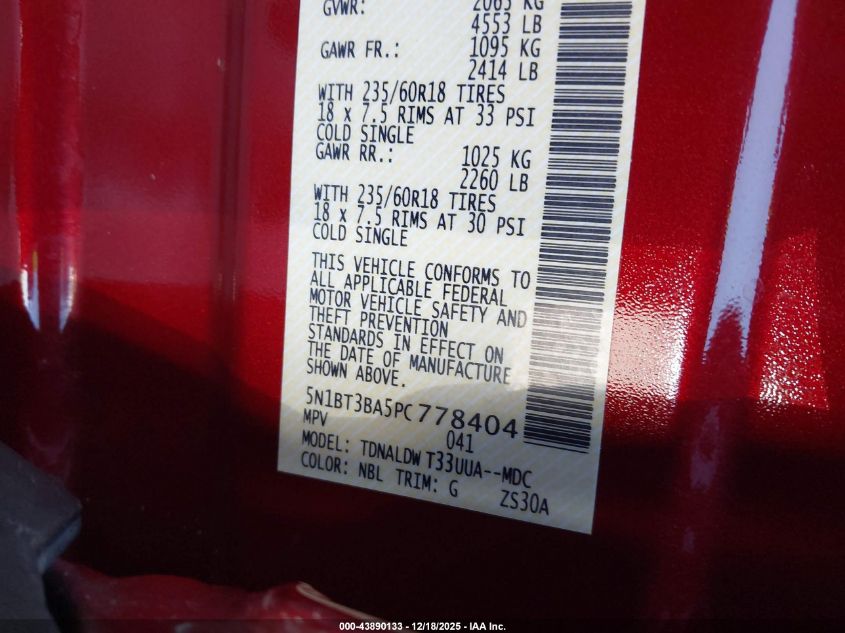 2023 Nissan Rogue Sv Fwd VIN: 5N1BT3BA5PC778404 Lot: 43890133