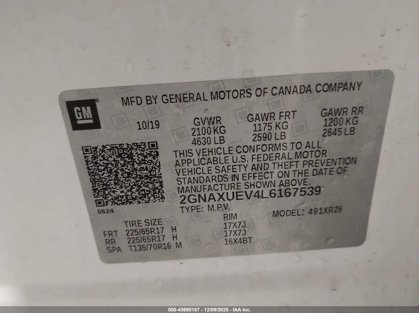2GNAXUEV4L6167539 2020 CHEVROLET EQUINOX photo no. 9