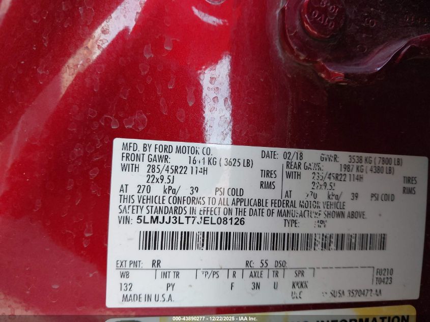 2018 Lincoln Navigator Reserve VIN: 5LMJJ3LT7JEL0812 Lot: 43890277