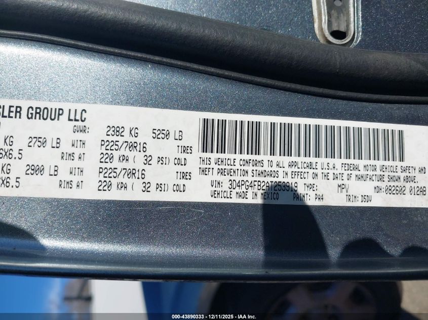 2010 Dodge Journey Se VIN: 3D4PG4FB2AT253919 Lot: 43890333