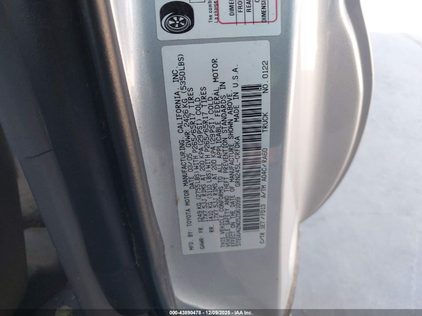 2005 Toyota Tacoma Base V6 VIN: 5TEUU42N05Z061099 Lot: 43890478