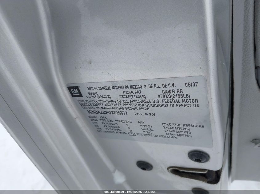 2007 Chevrolet Hhr Lt VIN: 3GNDA23D87S629377 Lot: 43890499