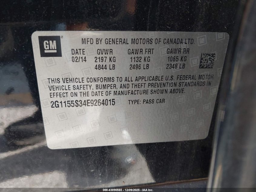 2014 Chevrolet Impala 2Lz VIN: 2G1155S34E9264015 Lot: 43890565