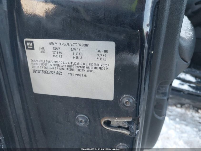 2008 Chevrolet Impala Lt VIN: 2G1WT58KX89281092 Lot: 43890572