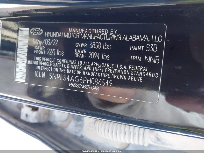 2023 Hyundai Elantra Sel VIN: 5NPLS4AG6PH086549 Lot: 43890587