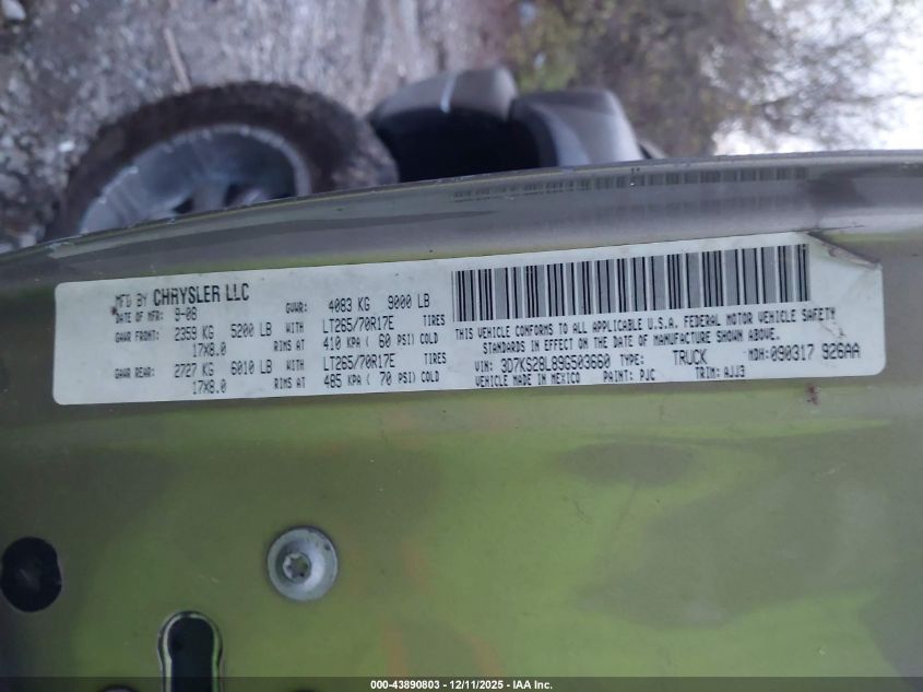 2009 Dodge Ram 2500 Slt VIN: 3D7KS28L89G503660 Lot: 43890803