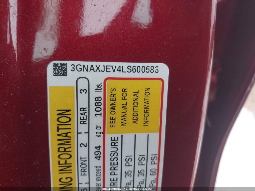 2020 Chevrolet Equinox Fwd 2Fl VIN: 3GNAXJEV4LS600583 Lot: 43890862