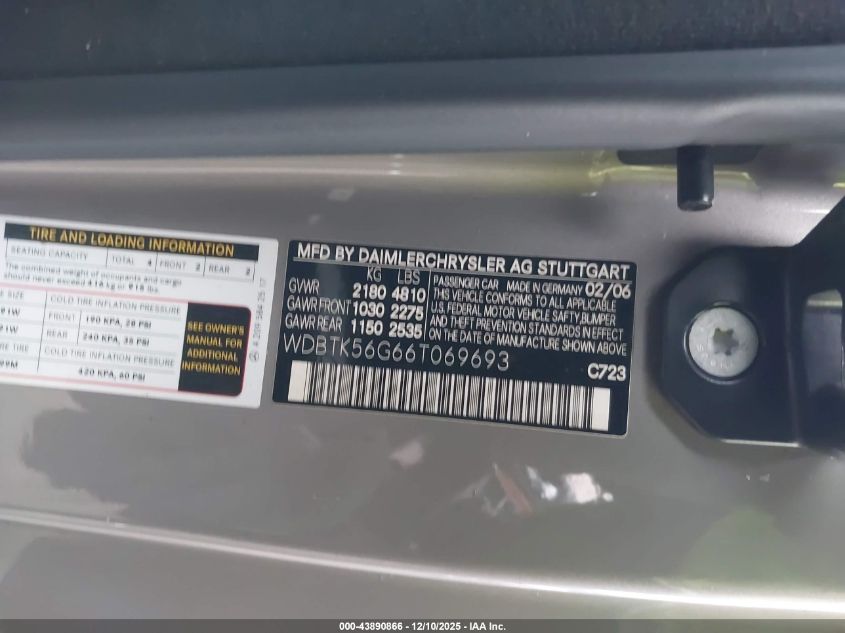 2006 Mercedes-Benz Clk 350 VIN: WDBTK56G66T069693 Lot: 43890866