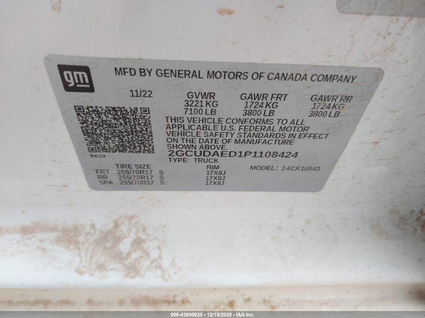 2023 Chevrolet Silverado 1500 Work Truck VIN: 2GCUDAED1P1108424 Lot: 43890928