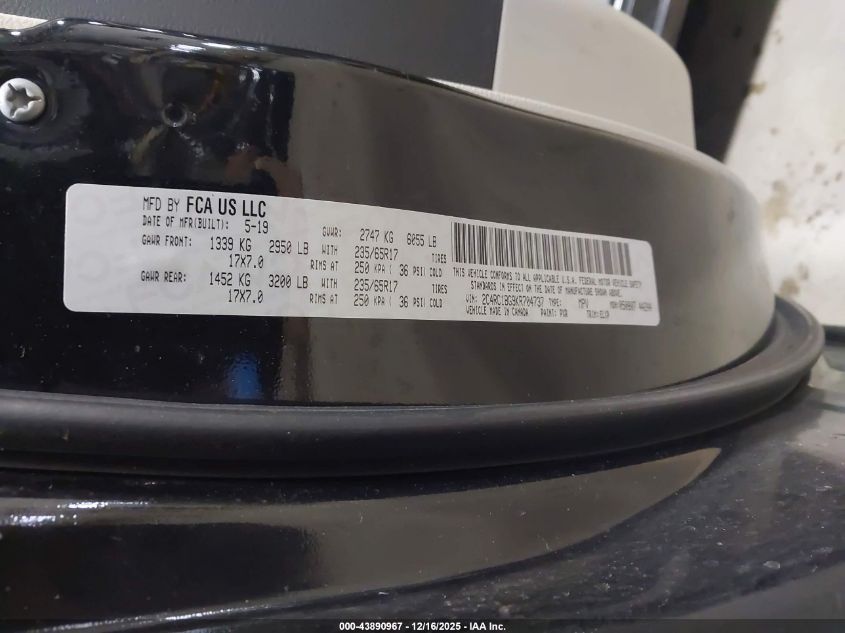 2019 Chrysler Pacifica Touring L VIN: 2C4RC1BG9KR704737 Lot: 43890967