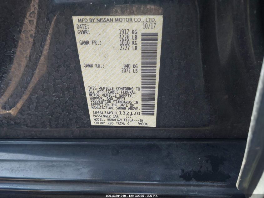 2018 Nissan Altima 2.5 S VIN: 1N4AL3AP1JC132120 Lot: 43891019